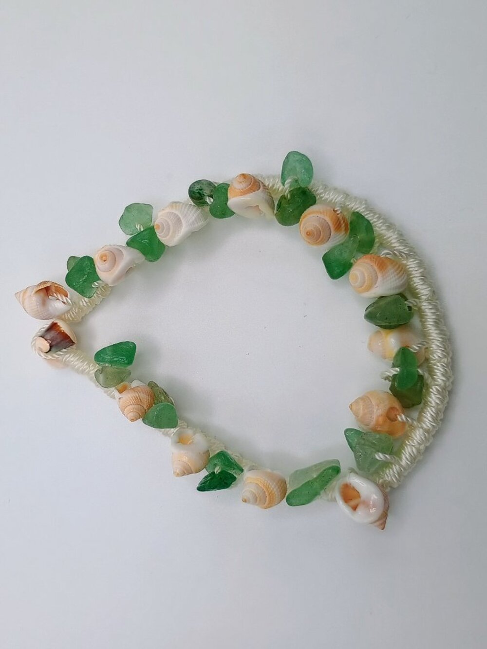 Handmade Beach Anklet with Natural Jade and Mother-of-Pearl